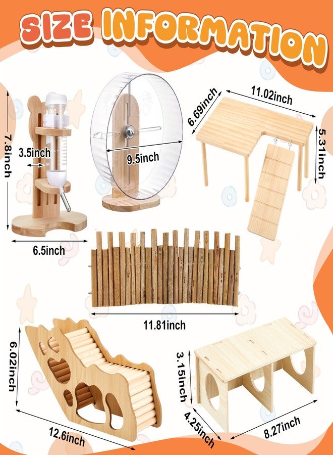Sonwyoung 6 Pcs Hamster Toys Set, Maze Wood House, Climbing Ladder Wooden Bridge Tunnel Toy Platform Silent Exercise Running Wheels and Water Bottle Set for Rat Guinea Pig Habitat Cage(Basic) - Image 3